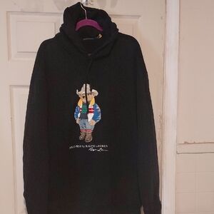 Polo by Ralph Lauren Black Mens Hoodie with Cowboy Bear Size